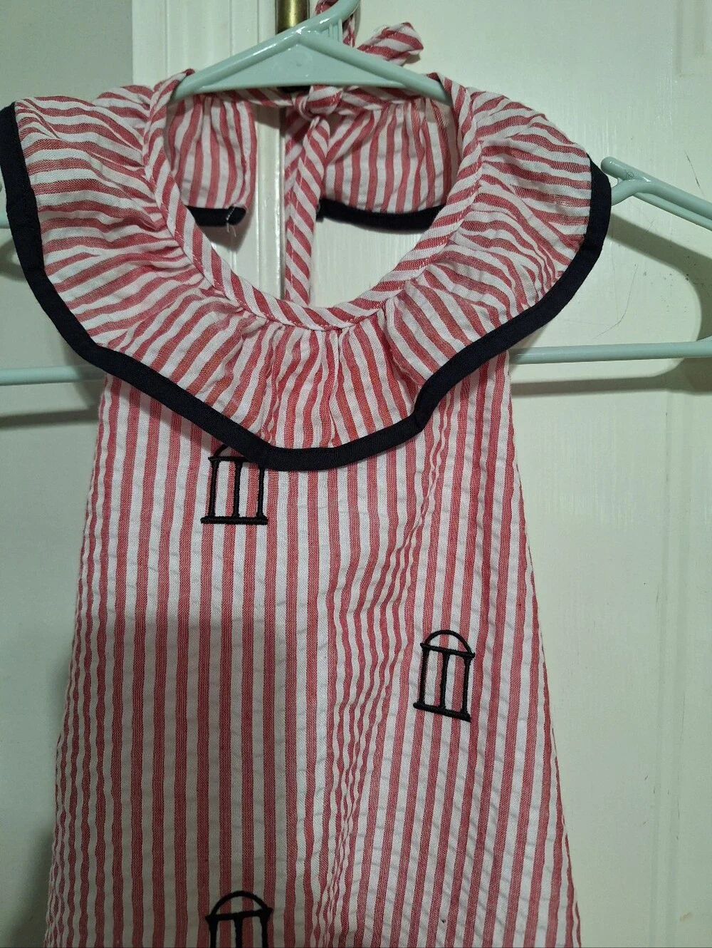 Little Bear Smocks Girls Seersucker Red Stripe One-Piece Swimsuit Sz 12